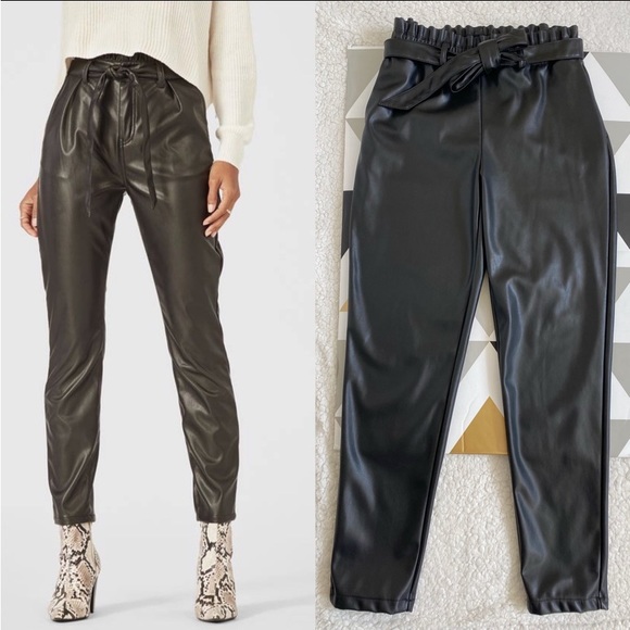 Badgley Mischka Pants - Badgley Mischka Faux Leather Paper Bag Pants Wrap Tie S